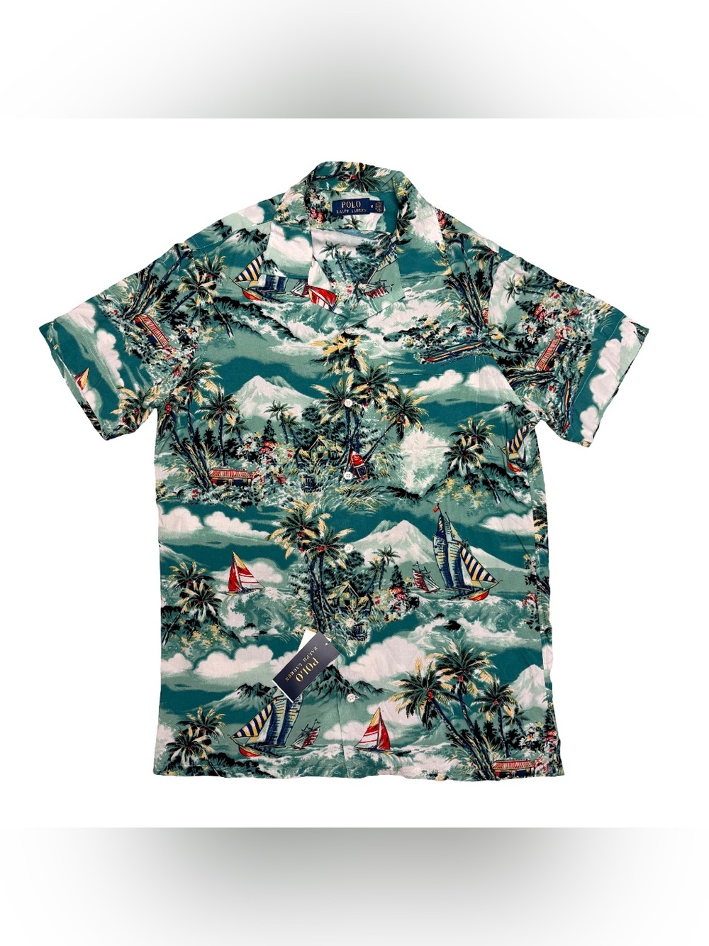 Polo Ralph Lauren Tropical Print Button-Up Shirt Teal Medium